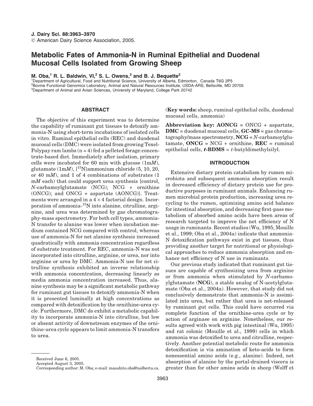 Metabolic Fates of Ammonia-N in Ruminal Epithelial and Duodenal Mucosal Cells Isolated from Growing Sheep