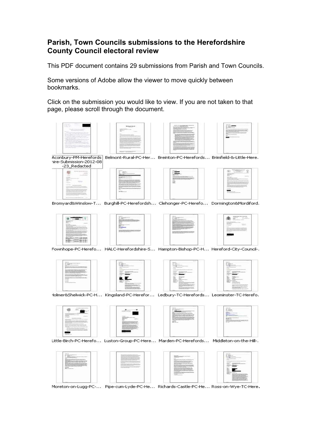 Parish, Town Councils Submissions to the Herefordshire County Council Electoral Review