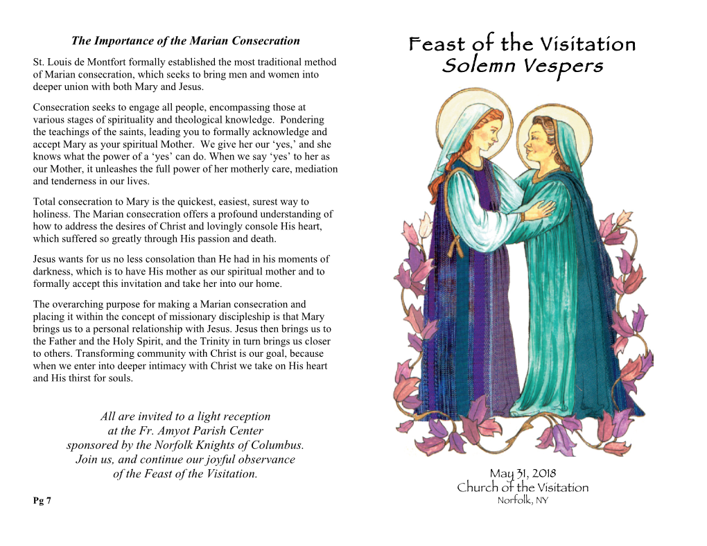Solemn Vespers Deeper Union with Both Mary and Jesus