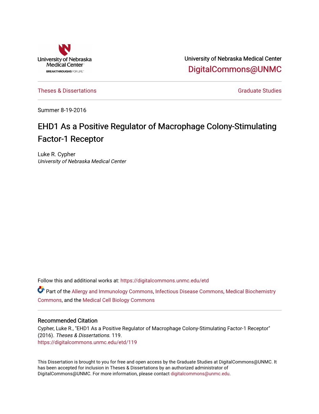 EHD1 As a Positive Regulator of Macrophage Colony-Stimulating Factor-1 Receptor