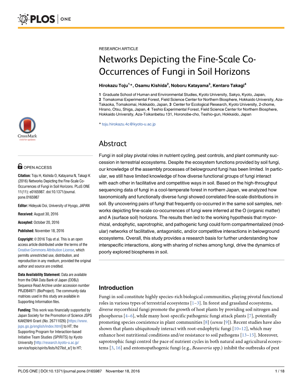 Networks Depicting the Fine-Scale Co-Occurrences of Fungi in Soil