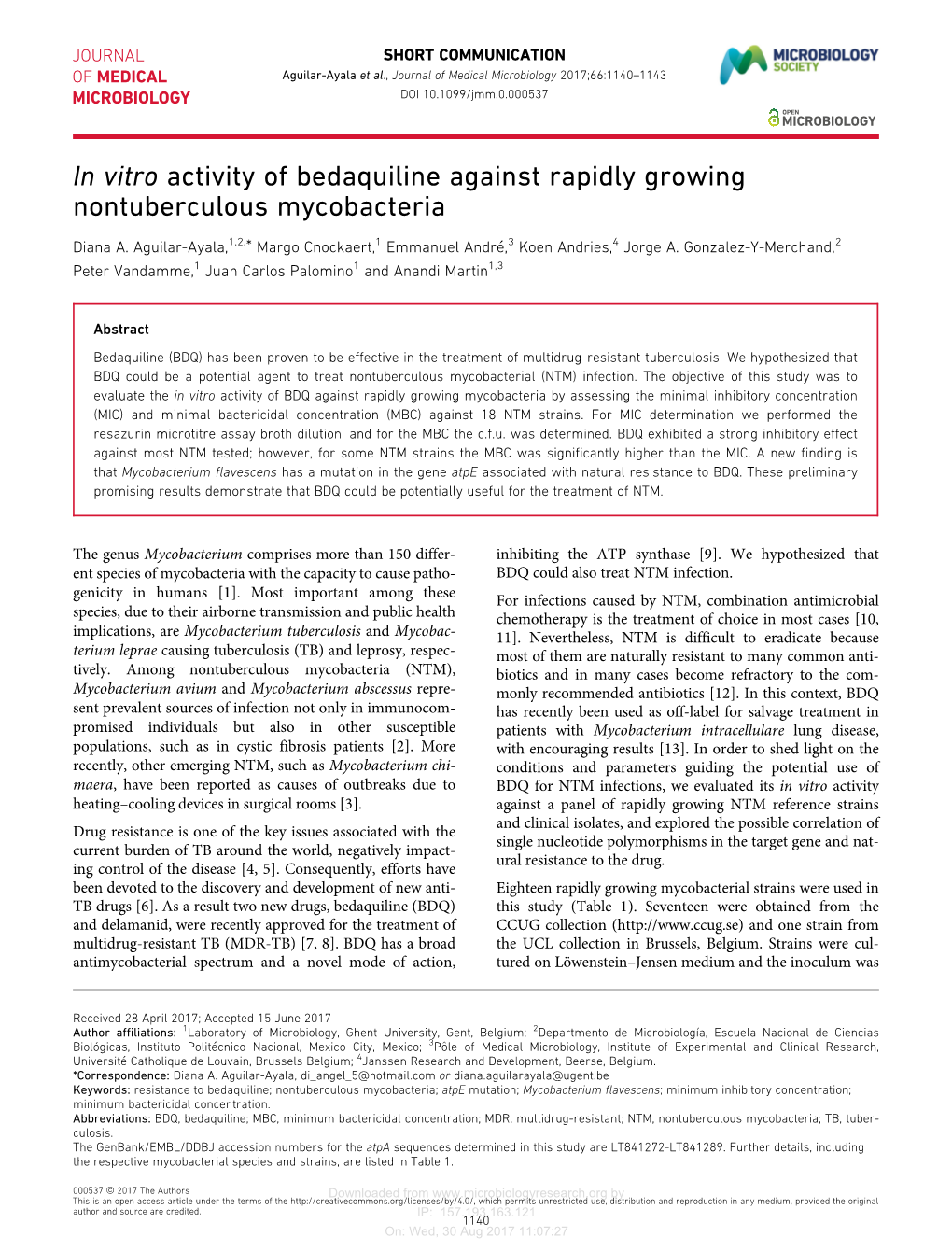 In Vitro Activity of Bedaquiline Against Rapidly Growing Nontuberculous Mycobacteria