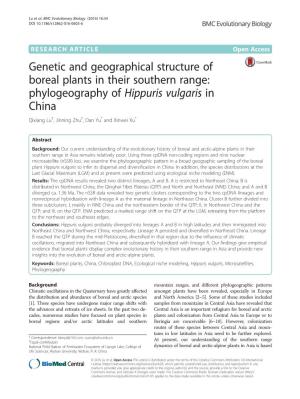 Phylogeography of Hippuris Vulgaris in China Qixiang Lu†, Jinning Zhu†, Dan Yu* and Xinwei Xu*