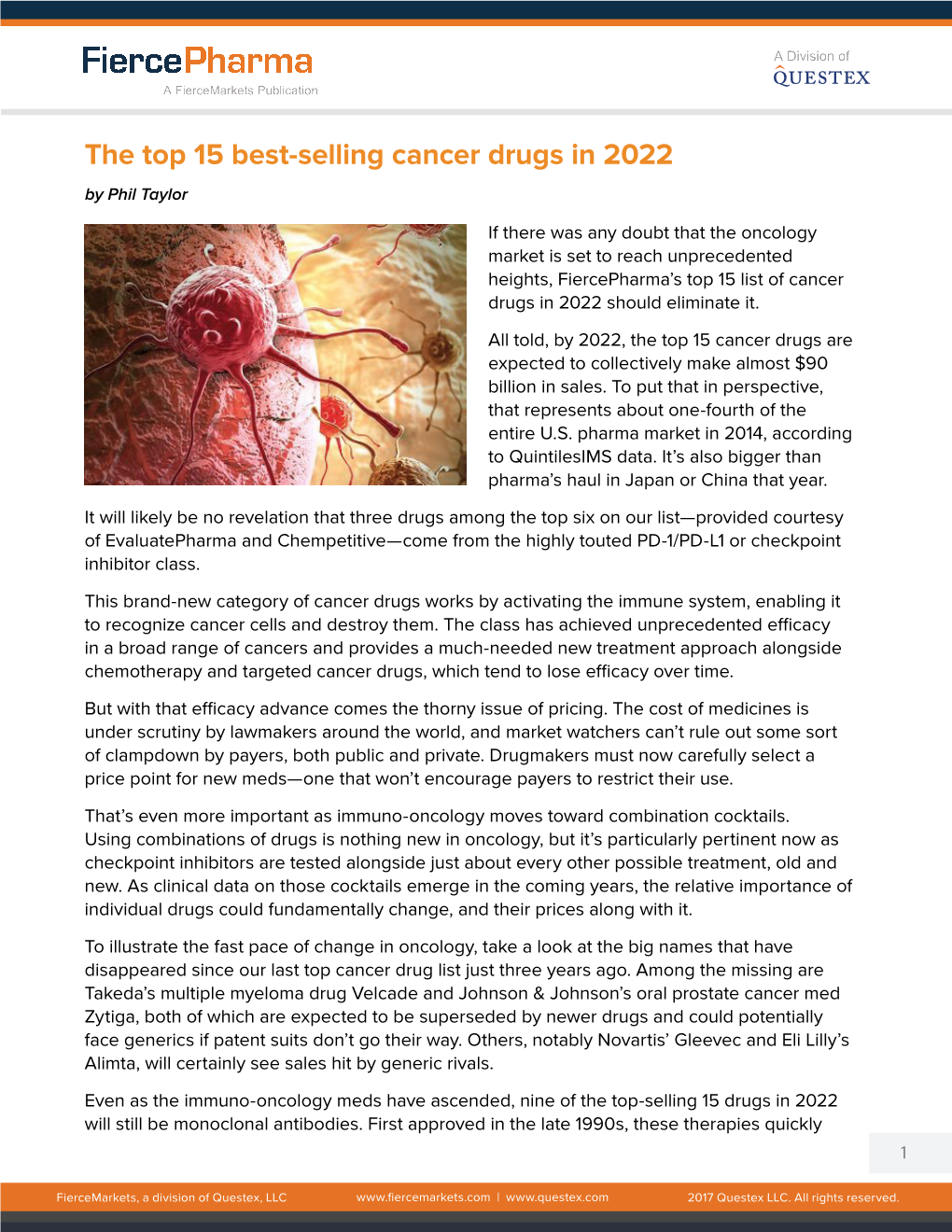 The Top 15 Best-Selling Cancer Drugs in 2022 by Phil Taylor