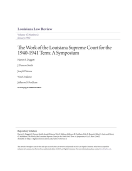 The Work of the Louisiana Supreme Court for the 1940-1941 Term: a Symposium, 4 La