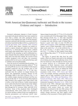 North American Late-Quaternary Meltwater and Floods to the Oceans: Evidence and Impact — Introduction