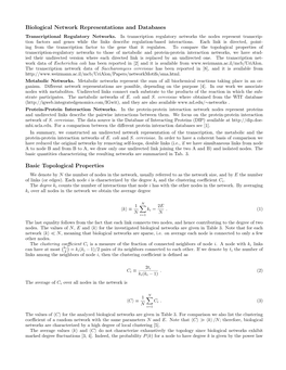 Biological Network Representations and Databases Basic Topological