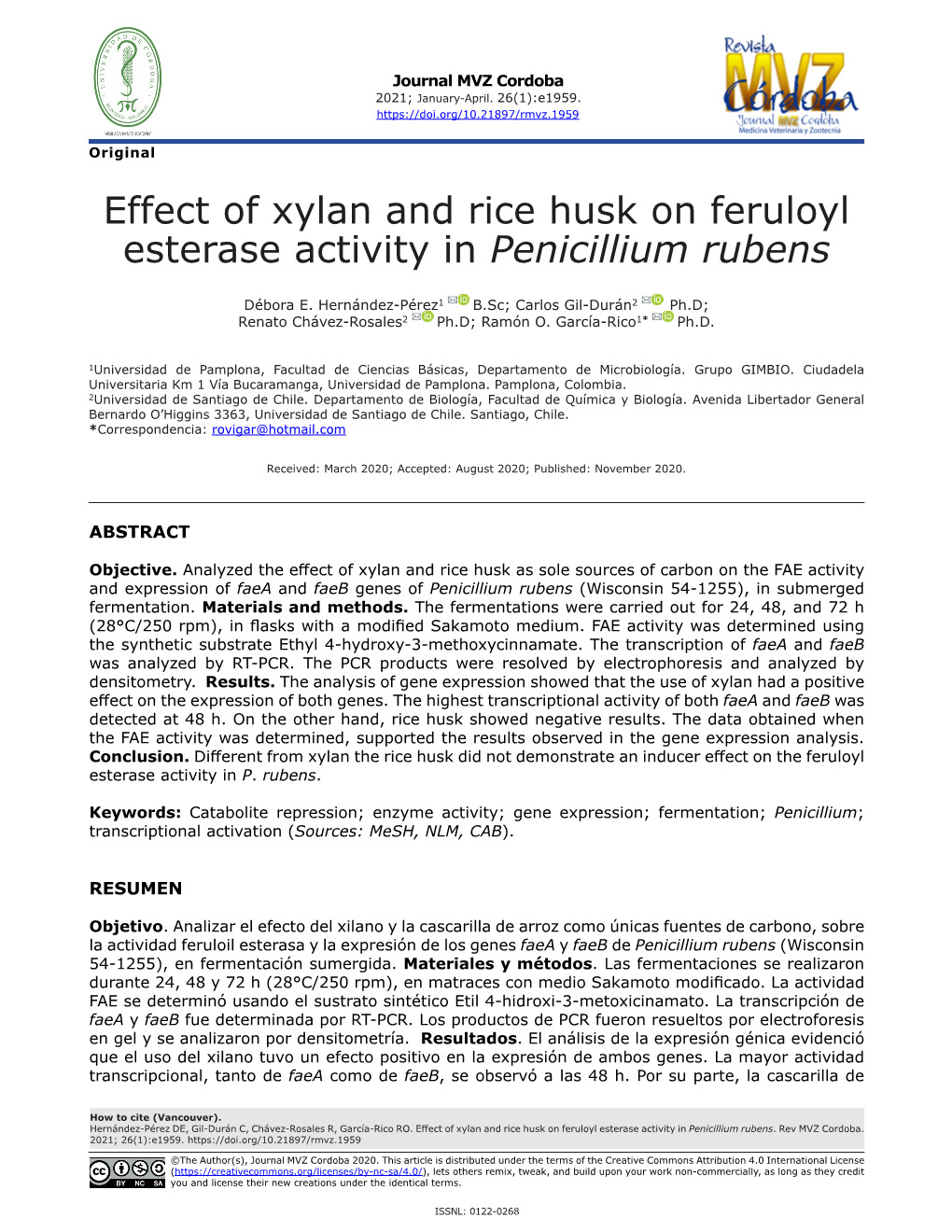 Effect of Xylan and Rice Husk on Feruloyl Esterase Activity in Penicillium Rubens