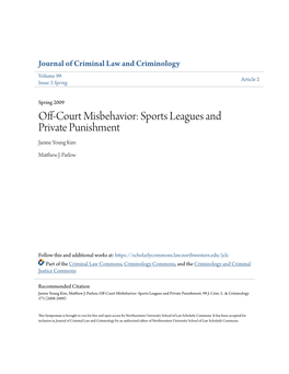 Sports Leagues and Private Punishment Janine Young Kim