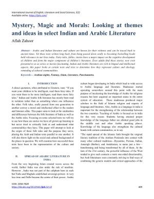 Mystery, Magic and Morals: Looking at Themes and Ideas in Select Indian and Arabic Literature Aflah Zahoor
