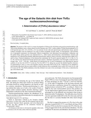 The Age of the Galactic Thin Disk from Th/Eu Nucleocosmochronology I
