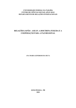 Relações Japão - Asean: a Doutrina Fukuda E a Cooperação Para a Paz Regional