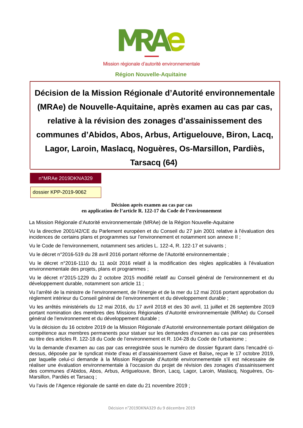 Décision De La Mission Régionale D'autorité Environnementale (Mrae