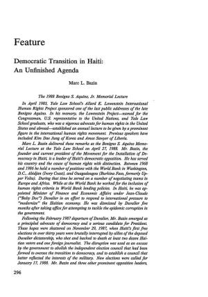 Democratic Transition in Haiti: an Unfinished Agenda