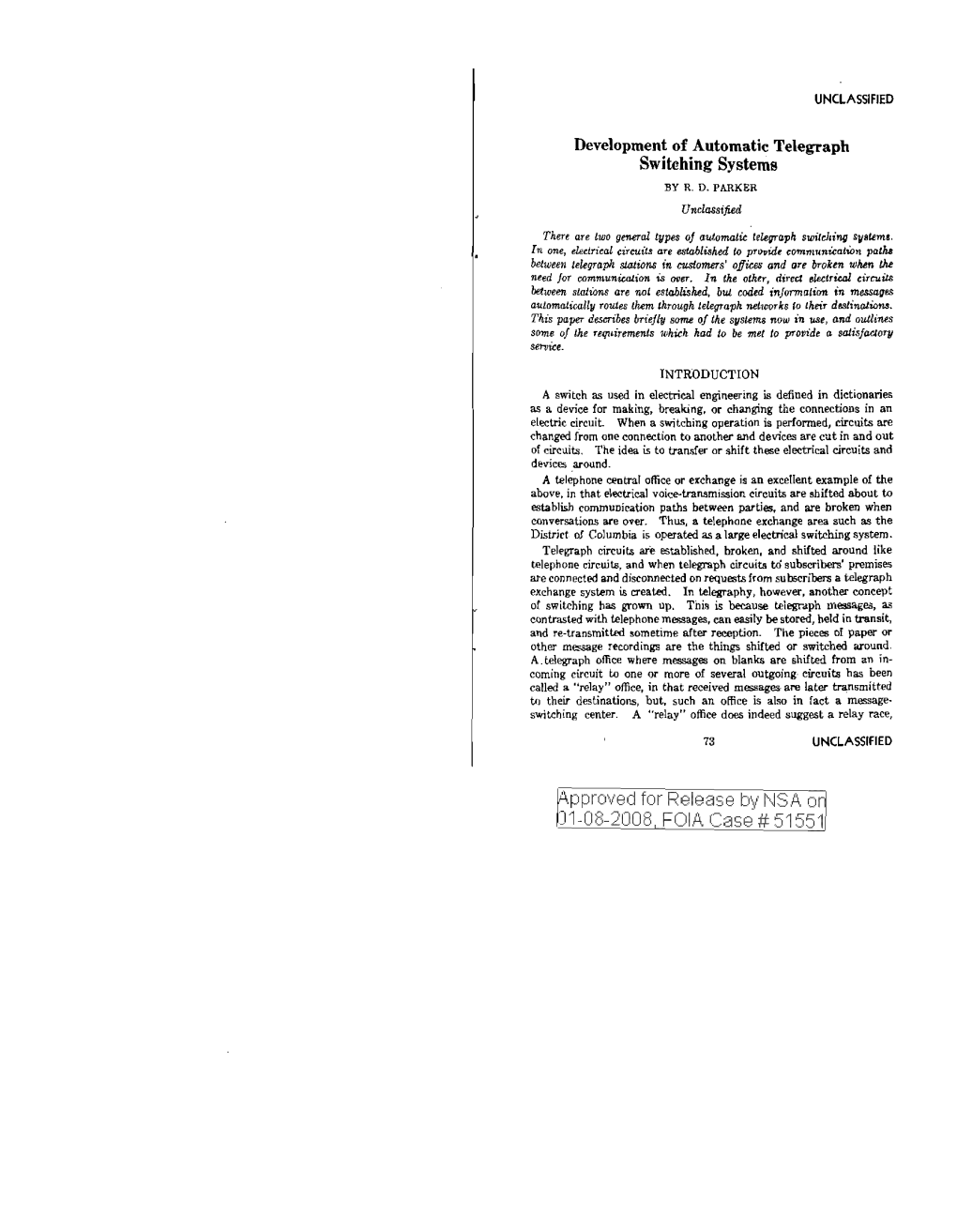 Development of Automatic Telegraph Switching Systems