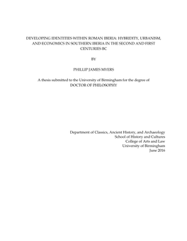 Developing Identities Within Roman Iberia: Hybridity, Urbanism, and Economics in Southern Iberia in the Second and First Centuries Bc