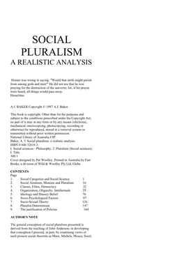 Social Pluralism a Realistic Analysis