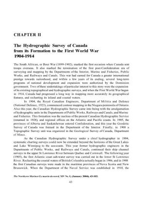 CHAPTER II the Hydrographic Survey of Canada from Its Formation to The