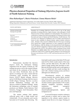 Physico-Chemical Properties of Nutmeg (Myristica Fragrans Houtt) of North Sulawesi Nutmeg