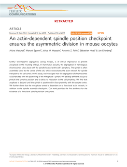 An Actin-Dependent Spindle Position Checkpoint Ensures the Asymmetric Division in Mouse Oocytes