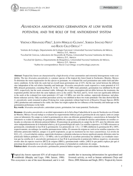 Alvaradoa Amorphoides Germination at Low Water Potential and the Role of the Antioxidant System