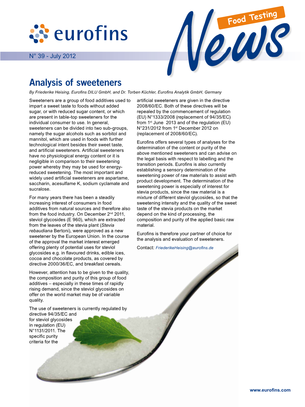 Analysis of Sweeteners by Friederike Heising, Eurofins DILU Gmbh, and Dr