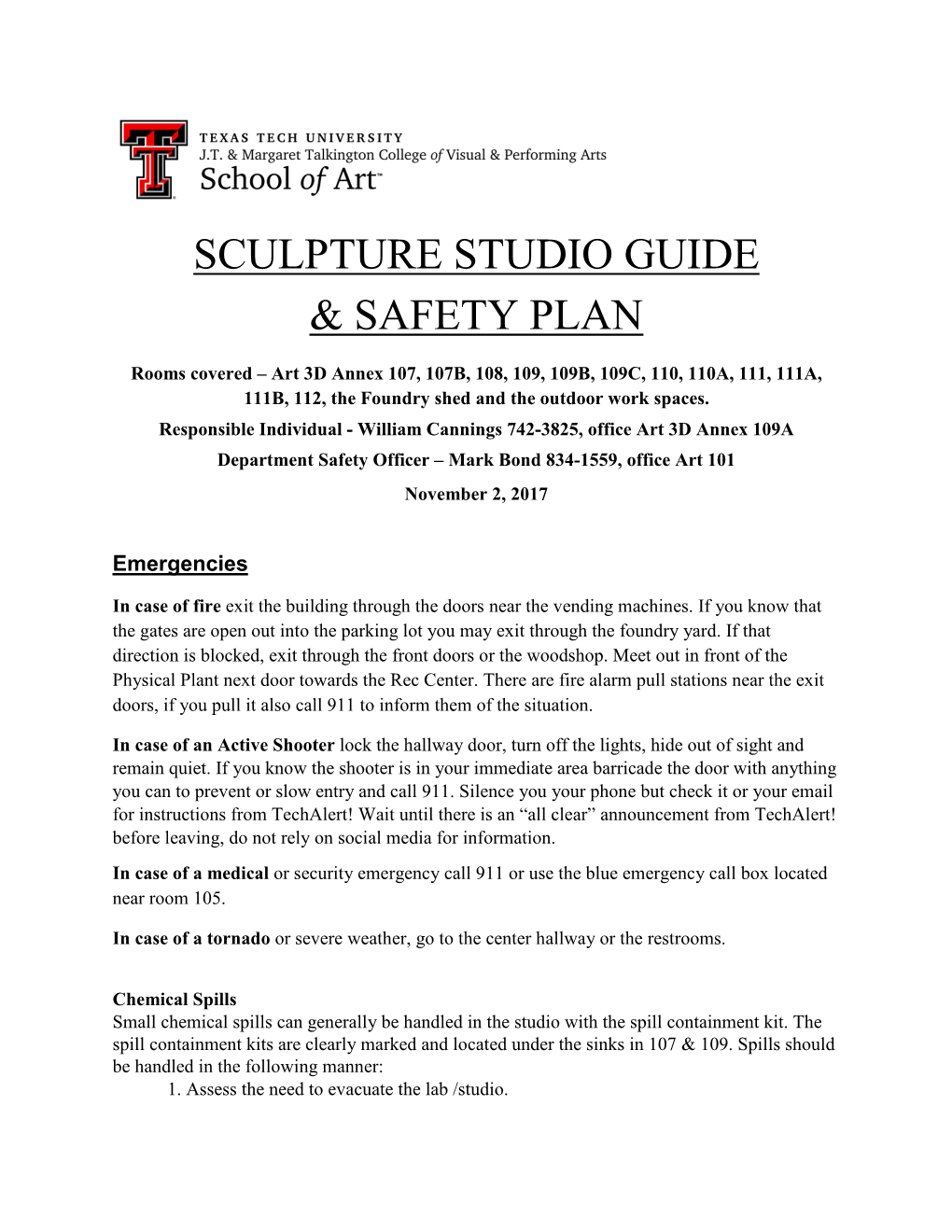 Sculpture Studio Guide & Safety Plan