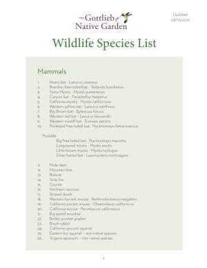 Wildlife Species List