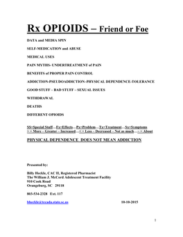 Rx OPIOIDS – Friend Or Foe