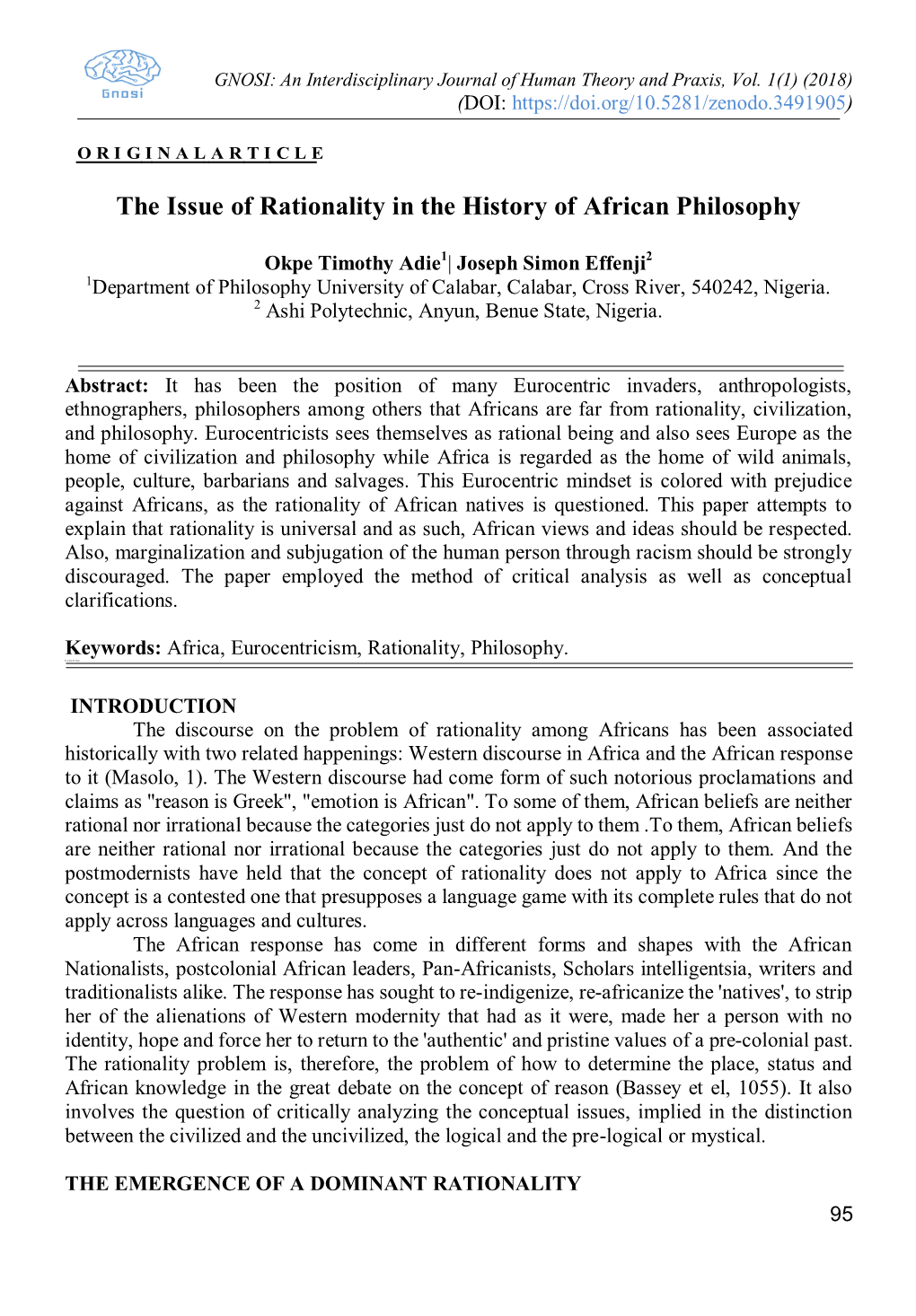 The Issue of Rationality in the History of African Philosophy