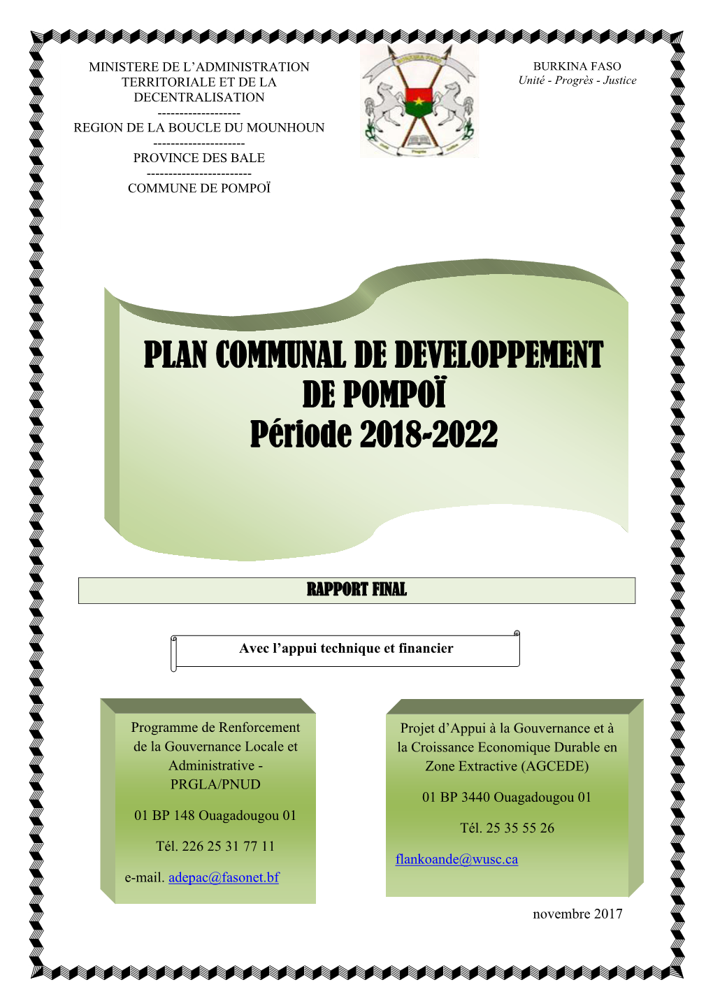 PLAN COMMUNAL DE DEVELOPPEMENT DE POMPOÏ Période 2018-2022