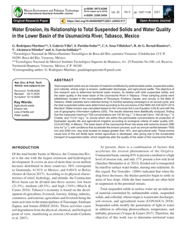 Water Erosion, Its Relationship to Total Suspended Solids and Water Quality in the Lower Basin of the Usumacinta River, Tabasco, Mexico