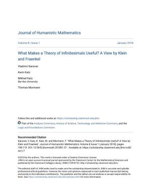 What Makes a Theory of Infinitesimals Useful? a View by Klein and Fraenkel," Journal of Humanistic Mathematics, Volume 8 Issue 1 (January 2018), Pages 108-119