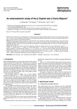 An Asteroseismic Study of the Β Cephei Star Β Canis Majoris