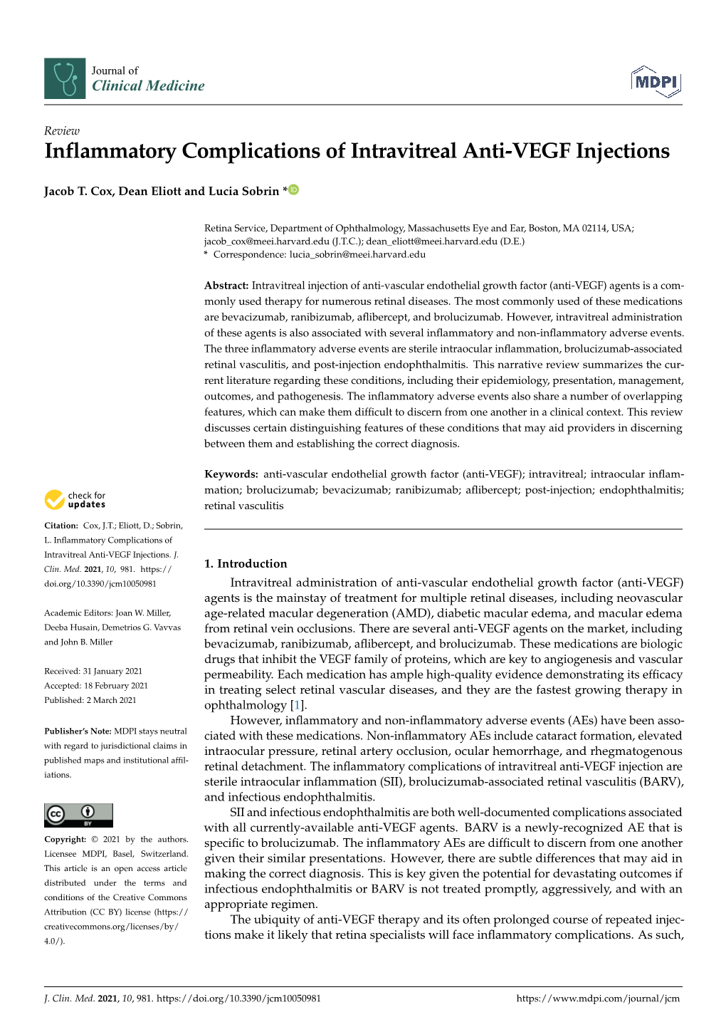 Inflammatory Complications of Intravitreal Anti-VEGF Injections