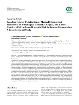 Breeding Habitat Distribution of Medically Important Mosquitoes In