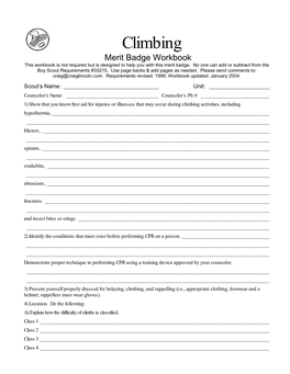 Climbing Merit Badge Workbook This Workbook Is Not Required but Is Designed to Help You with This Merit Badge