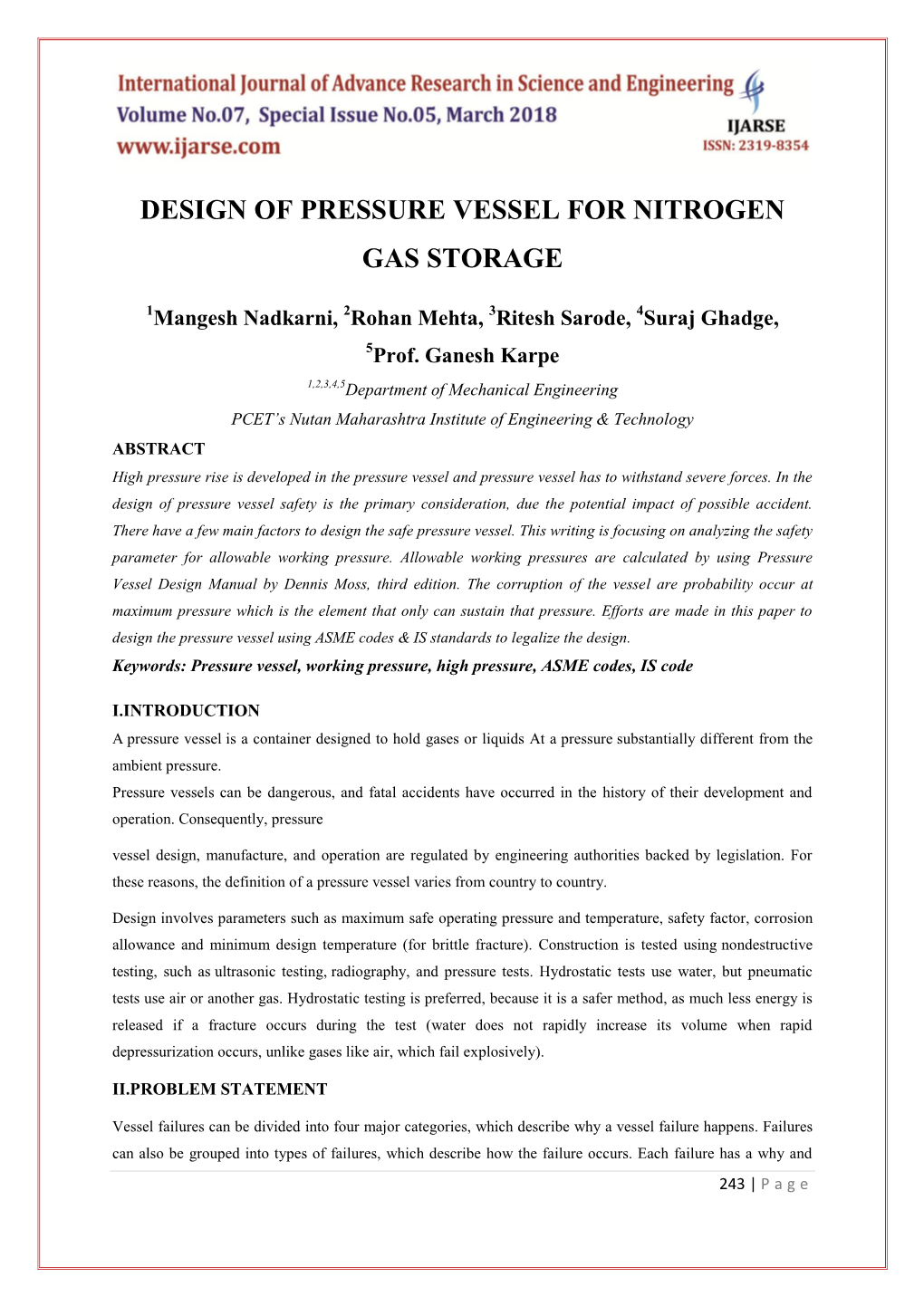 Design of Pressure Vessel for Nitrogen Gas Storage