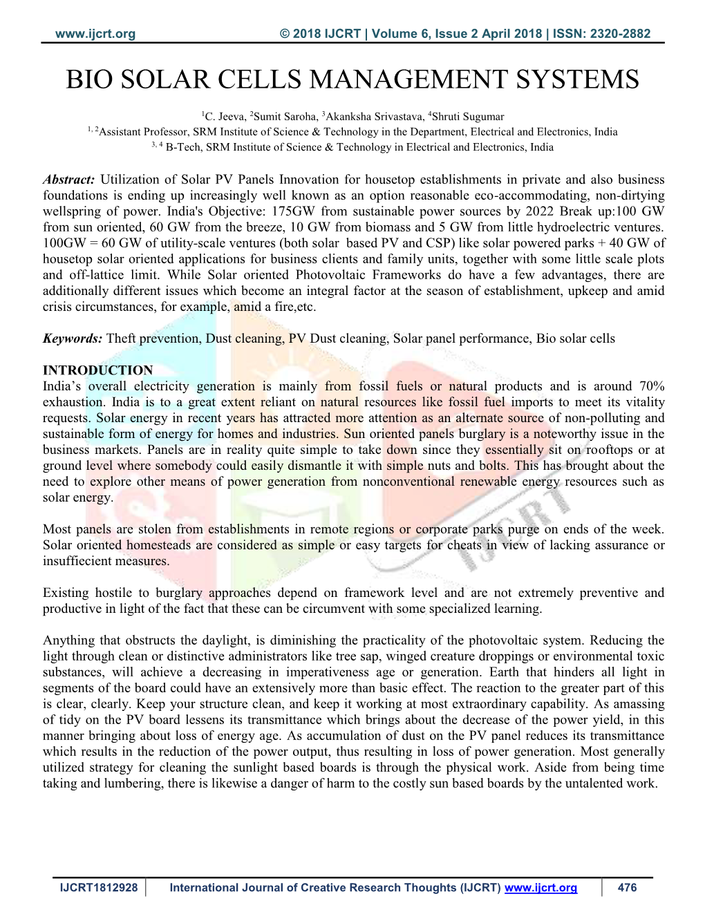 Bio Solar Cells Management Systems