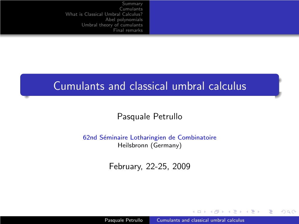 Cumulants and Classical Umbral Calculus