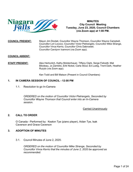 City Council Meeting Tuesday, June 23, 2020, Council Chambers (Via Zoom App) at 1:00 PM