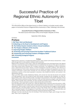 Successful Practice of Regional Ethnic Autonomy in Tibet