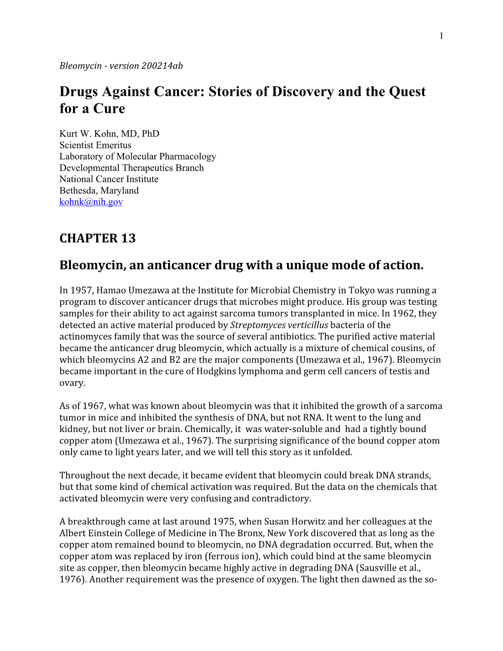 Drugs Against Cancer: Stories of Discovery and the Quest for a Cure