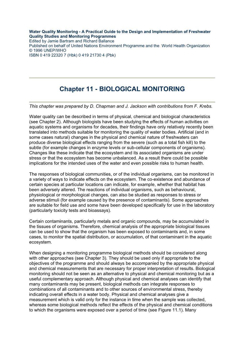 Chapter 11 - BIOLOGICAL MONITORING