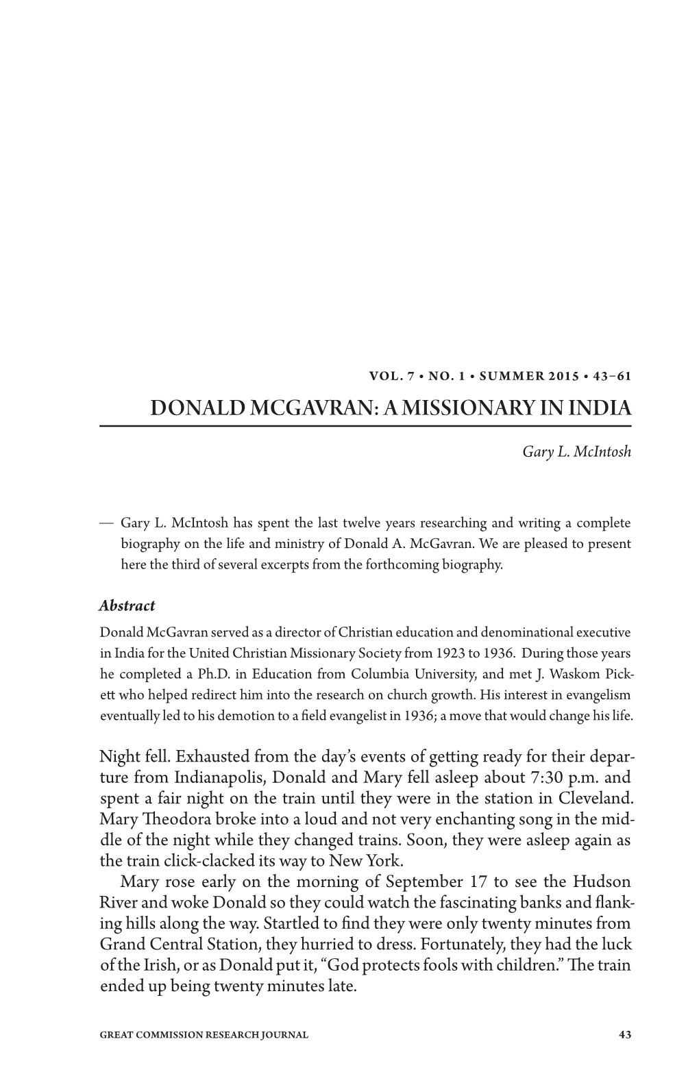 Donald Mcgavran: a Missionary in India