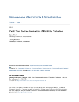 Public Trust Doctrine Implications of Electricity Production