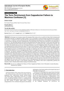 The Term Perichoresis from Cappadocian Fathers to Maximus Confessor [1]