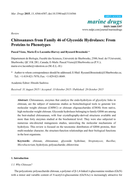 Chitosanases from Family 46 of Glycoside Hydrolases: from Proteins to Phenotypes