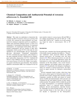 Chemical Composition and Antibacterial Potential of Artemisia Arborescens L. Essential Oil
