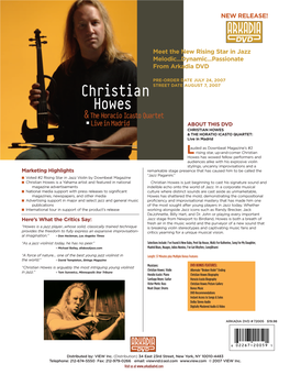 Christian Howes & the Horacio Icasto Quartet ABOUT THIS DVD Live in Madrid CHRISTIAN HOWES & the HORATIO ICASTO QUARTET: Live in Madrid